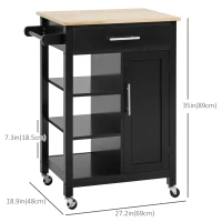 HOMCOM Kitchen Island, Compact Kitchen Cart on Wheels with Open Shelf & Storage Drawer for Dining Room, Kitchen, Black(m-3)