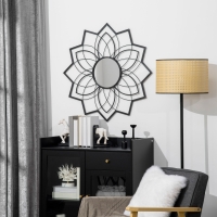 HOMCOM 31" x 31" Modern Flower Wall Mirror, Decorative Mirror for Living Room, Bedroom, Entryway, Home Decor, Black