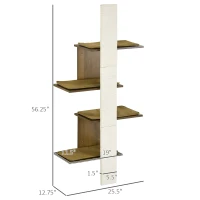PawHut Wall-Mounted Cat Tree, 4-Layer Cat Wall Shelves Furniture with Scratching Board, Kitten Activity Center with Cushions, Natural(m-3)