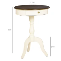 HOMCOM Retro Coffee Table, Pedestal Side Table with Drawer, Round Tabletop for Living Room, Bedroom, White(m-3)