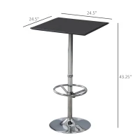 HOMCOM Square Pub Table Counter Bar Table with Faux Leather Tabletop and Adjustable Footrest for Living Room, Kitchen(m-3)