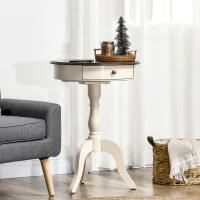 HOMCOM Retro Coffee Table, Pedestal Side Table with Drawer, Round Tabletop for Living Room, Bedroom, White(m-1)