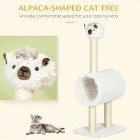 PawHut Cat Tree Alpaca-shaped Kitty Tower with Tunnel Sisal Scratching Post, 15.4" x 11.8" x 37.4", Cream(m-4)