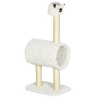 PawHut Cat Tree Alpaca-shaped Kitty Tower with Tunnel Sisal Scratching Post, 15.4" x 11.8" x 37.4", Cream(m-2)