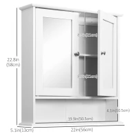 kleankin Medicine Cabinet, Wall-Mounted Bathroom Mirror Cabinet with Double Doors, Open Shelf, and Adjustable Shelf, Modern Bathroom Wall Cabinet, White(m-3)