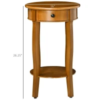 HOMCOM Round Side Table with Storage Drawer and Bottom Shelf, Retro End Table for Living Room, Bedroom, Brown(m-3)