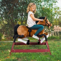 Qaba Durable Kids Plush Spring Rocking Horse, Ride On Rocking Horse with Realistic Sounds, Brown(m-2)