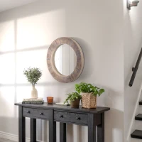 HOMCOM 31" Farmhouse Wood Wall Mirror, Decorative Round Mirror for Wall Decor in Living Room, Bedroom, Rustic Brown(m-6)