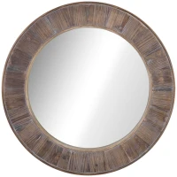 HOMCOM 31" Farmhouse Wood Wall Mirror, Decorative Round Mirror for Wall Decor in Living Room, Bedroom, Rustic Brown(m-10)