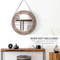 HOMCOM 31" Farmhouse Wood Wall Mirror, Decorative Round Mirror for Wall Decor in Living Room, Bedroom, Rustic Brown(m-5)