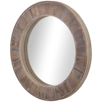 HOMCOM 31" Farmhouse Wood Wall Mirror, Decorative Round Mirror for Wall Decor in Living Room, Bedroom, Rustic Brown(m-11)