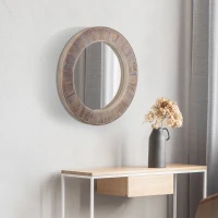 HOMCOM 31" Farmhouse Wood Wall Mirror, Decorative Round Mirror for Wall Decor in Living Room, Bedroom, Rustic Brown(m-7)