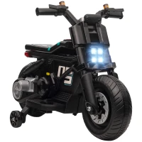 Aosom 6V Kids Motorcycle Battery-Operated Ride-on Toy with Training Wheels Lights Music Siren Horn, Black(m-1)