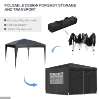 Outsunny 10'x10' Outdoor Pop Up Party Tent Gazebo Canopy with Carrying Bag (Black)(m-5)