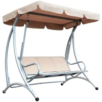 Outsunny 3 Seat Metal Swing Chair Hammock w/ Canopy Cover Heavy Duty Patio Garden Outdoor Beige(m-2)