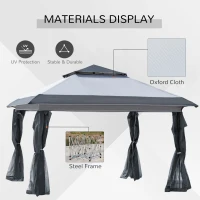 Outsunny 12'x12' Heavy Duty Pop Up Canopy with Center Lift Hook Design, Mesh Sidewall Netting, 3-Level Adjustable Height, Grey(m-4)