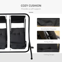 Outsunny 2 Seat Modern Outdoor Swing Chairs With Handrails and Removable Canopy - Black(m-6)