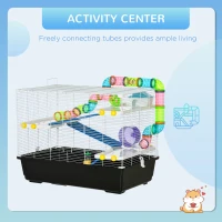 PawHut 31" Large Hamster Cage, Small Animal House, Multi-storey Gerbil Haven, Tunnel Tube System, with Water Bottle, Exercise Wheel, Food Dish, Ramps, Black(m-4)