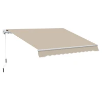 Outsunny 13' x 8' Manual Retractable Patio Awning Sun Shade Outdoor Deck Window Door Canopy Shelter Aluminum Frame Khaki(m-2)