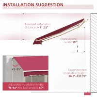 Outsunny 13'x8' Manual Retractable Patio Awning Water-resistant Sun Shade Outdoor Deck Window Door Canopy Shelter Aluminum Frame (Wine Red)(m-9)