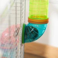 PawHut 31" Large Hamster Cage, Small Animal House, Multi-storey Gerbil Haven, Tunnel Tube System, with Water Bottle, Exercise Wheel, Food Dish, Ramps, Black(m-9)