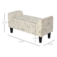 HOMCOM 42" Ottoman Bench, Modern Linen Armed Entryway Bench, Signature Print with Cream White Parchment Background(m-3)