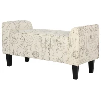HOMCOM 42" Ottoman Bench, Modern Linen Armed Entryway Bench, Signature Print with Cream White Parchment Background(m-10)
