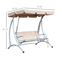 Outsunny 3 Seat Metal Swing Chair Hammock w/ Canopy Cover Heavy Duty Patio Garden Outdoor Beige(m-3)