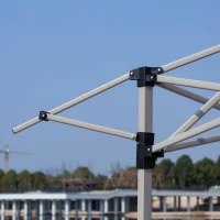 Outsunny 12'x12' Heavy Duty Pop Up Canopy with Center Lift Hook Design, Mesh Sidewall Netting, 3-Level Adjustable Height, Grey(m-11)