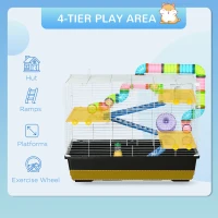 PawHut 31" Large Hamster Cage, Small Animal House, Multi-storey Gerbil Haven, Tunnel Tube System, with Water Bottle, Exercise Wheel, Food Dish, Ramps, Black(m-6)