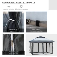 Outsunny 12' x 12' Pop Up Canopy Sun Shade Instant Tent Folding with Mesh Sidewall Netting, 3-Level Adjustable Height and Storage Bag, Grey(m-7)