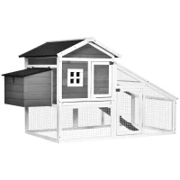 PawHut 69" Chicken Coop Wooden Backyard Poultry Hen Cage, Rabbit Hutch Pen, with Run w/ Nesting Box, Removable Tray for Easy Cleaning, Asphalt Roof, and Safe Lockable Door(m-1)