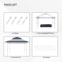 Outsunny 12' x 12' Pop Up Canopy Sun Shade Instant Tent Folding with Mesh Sidewall Netting, 3-Level Adjustable Height and Storage Bag, Grey(m-8)