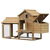 PawHut 59" Small Wooden Chicken coop Hen House Poultry Cage for Outdoor Backyard with 2 Doors, Nesting Box and Removable Tray, Natural Wood(m-1)
