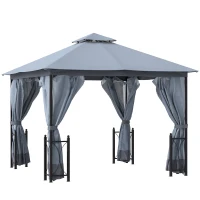 Outsunny 13x11 Gazebo with Sides, with Curtains, Removable Netting, Double Vented Roof, 8 Drainage holes, Aluminum Frame and Hooks, for Garden, Backyard, Patio, Gray(m-1)