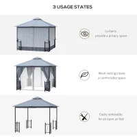 Outsunny 13x11 Gazebo with Sides, with Curtains, Removable Netting, Double Vented Roof, 8 Drainage holes, Aluminum Frame and Hooks, for Garden, Backyard, Patio, Gray(m-5)