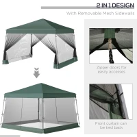 Outsunny 12' x 12' Pop Up Canopy, Foldable Canopy Tent with Carrying Bag, Mesh Sidewalls and 3-Level Adjustable Height for Outdoor, Garden, Patio, Party, Green(m-4)