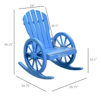 Outsunny Rustic Wood Adirondack Rocking Patio Chair w/ Slatted Design, Wheel Armrests, Blue(m-3)