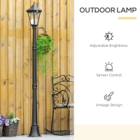Outsunny 76.5" Solar Lamp Post Light, Dusk to Dawn Vintage Style Street Light, Aluminum Solar Powdered Lamp, PIR Motion Sensor for Garden, Lawn, Pathway, Driveway, Black(m-6)