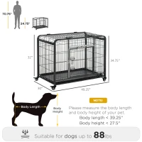 PawHut Folding Design Heavy Duty Metal Dog Cage Crate & Kennel with Removable Tray and Cover, & 4 Locking Wheels, Indoor/Outdoor 49"(m-3)