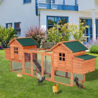 PawHut 124" Dual Chicken Coop Wooden Large Chicken House Rabbit Hutch Hen Poultry Cage Backyard with Outdoor Ramps and Nesting Boxes(m-2)