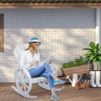 Outsunny Rustic Wood Adirondack Rocking Patio Chair w/ Slatted Design, Wheel Armrests(m-2)