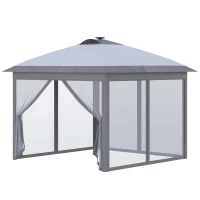 Outsunny 11'x11' Pop Up Gazebo Canopy Tent with Solar LED Light, Zippered Mesh Sidewalls, Grey(m-1)