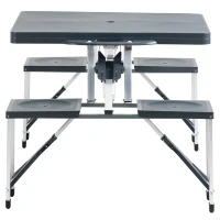 Outsunny 53" Portable Camping Table with 4 seat Portable Folding, Aluminum Picnic Table with Chairs and Umbrella Hole, Grey(m-8)