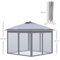Outsunny 11'x11' Pop Up Gazebo Canopy Tent with Solar LED Light, Zippered Mesh Sidewalls, Grey(m-3)
