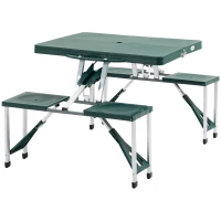 Outsunny 53" Camping Table and Chairs, Foldable with 4 seat Plastic Portable Compact Suitcase, Camping Table Set with Umbrella Hole, Green(m-1)