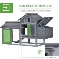 PawHut 59" Small Wooden Chicken coop Hen House Poultry Cage for Outdoor Backyard with 2 Doors, Nesting Box and Removable Tray, Gray(m-5)