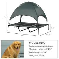 PawHut 48" x 36" Elevated Portable Dog Cot Cooling Pet Bed with UV Protection Canopy Shade(m-3)