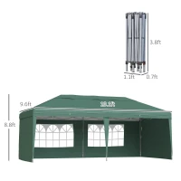 Outsunny 10' x 20' Outdoor Gazebo Canopy Party Wedding Party Tent with 4 Removable Sidewalls - Green(m-3)