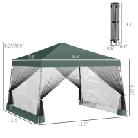 Outsunny 12' x 12' Pop Up Canopy, Foldable Canopy Tent with Carrying Bag, Mesh Sidewalls and 3-Level Adjustable Height for Outdoor, Garden, Patio, Party, Green(m-3)